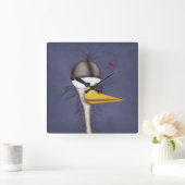 Funny Egret Cartoon Vierkante Klok (Huis)