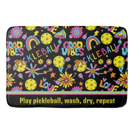 Funny (eigen) tekst, Groovy, retro 90, zwart Badmat (Voorkant)