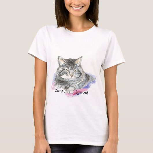 Funny Eigendom van een kat met Waterverf kat T-shirt (Voorkant)