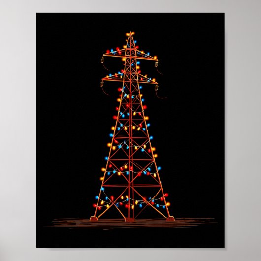 Funny Electric Pylon Christmas Graphics Lights Lov Poster (Voorkant)