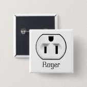 Funny Electrical Outlet Name Badge | Naam Vierkante Button 5,1 Cm (Voorkant /achterkant)