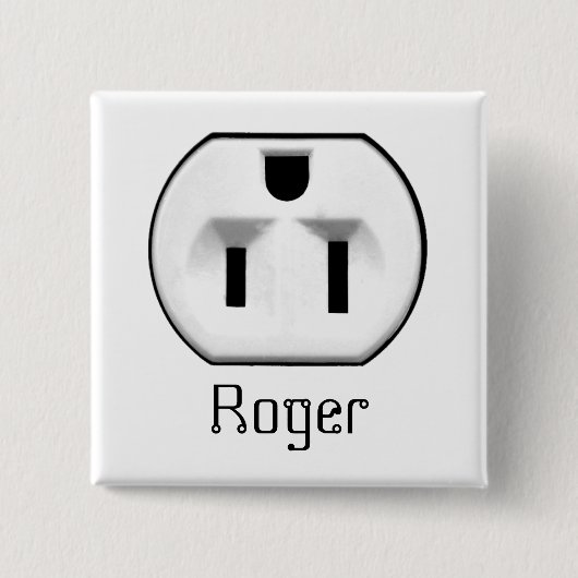 Funny Electrical Outlet Name Badge | Naam Vierkante Button 5,1 Cm (Voorkant)