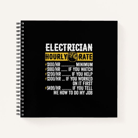 Funny Electricia Apparel, Mannen met een uurtarief Notitieboek (Voorkant)