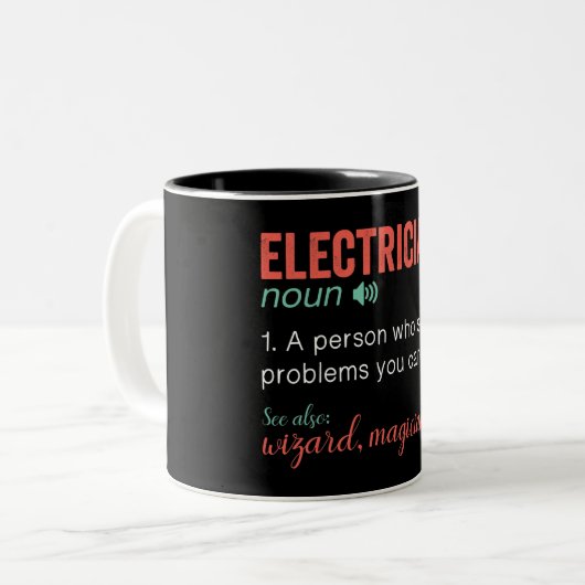 Funny Electricia Definitie Tweekleurige Koffiemok (Voorkant links)