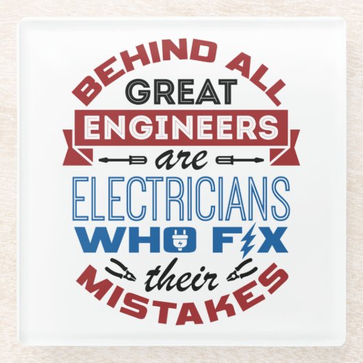 Funny Electricia Fix Mistakes Sarcastisch Gezegde Glazen Onderzetter (Voorkant)