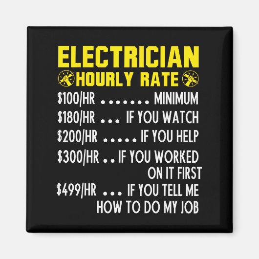 Funny Electrician Hourly Rate Pricing Chart  Magneet (Voorkant)