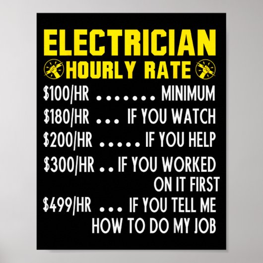 Funny Electrician Hourly Rate Pricing Chart  Poster (Voorkant)