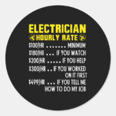 Funny Electrician Hourly Rate Pricing Chart Ronde Sticker (Voorkant)