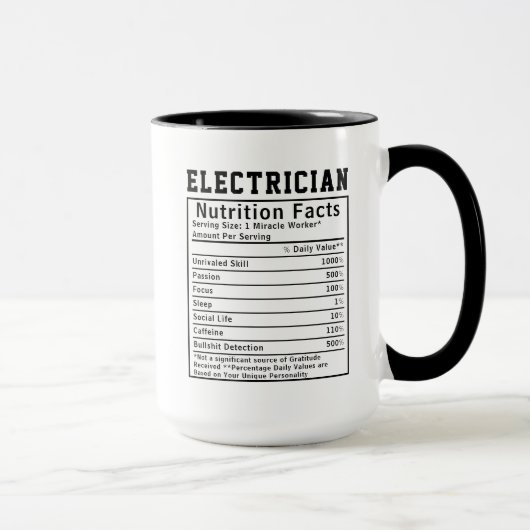 Funny Electrician Nutrition Facts Electrical Gift Mok (Rechts)