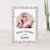 Funny Elegant Birthday Queen Pink Flamingo Kaart (Voorkant)