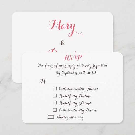 Funny Elegant Custom Wedding RSVP Invitation Kaart (Voorkant / Achterkant)