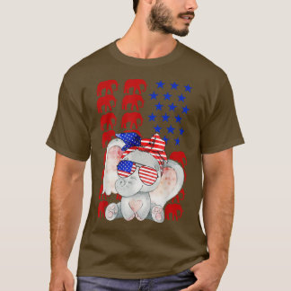 Funny Elephant American Flag Elephant Lover 4th of T-shirt