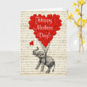 Funny elephant and love hart moederdag kaart (Gele Bloem)