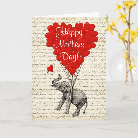 Funny elephant and love hart moederdag kaart (Gele Bloem)