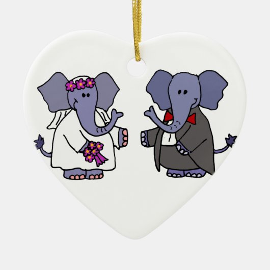 Funny Elephant Bride and Groom Wedding Design Keramisch Ornament (Voorkant)