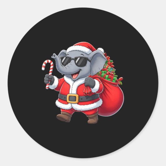 Funny Elephant Christmas Santa Outfit Xmas Boys Gi Ronde Sticker (Voorkant)