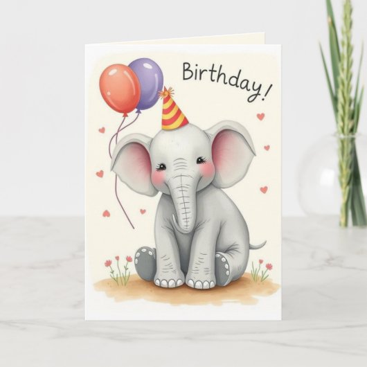 Funny Elephant Happy Birthday Kaart (Voorkant)