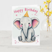 Funny Elephant Happy Birthday Kaart (Gele Bloem)
