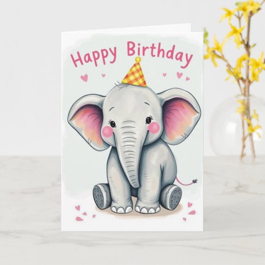 Funny Elephant Happy Birthday Kaart (Gele Bloem)