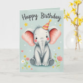 Funny Elephant Happy Birthday Kaart (Gele Bloem)