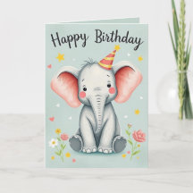 Funny Elephant Happy Birthday Kaart