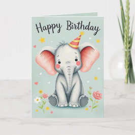 Funny Elephant Happy Birthday Kaart