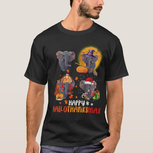 Funny Elephant Happy HalloBedankt Mas kerstcadeau T-shirt (Voorkant)