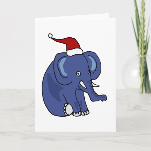 Funny Elephant in Santa Hat-kerstkunst Feestdagen Kaart (Voorkant)