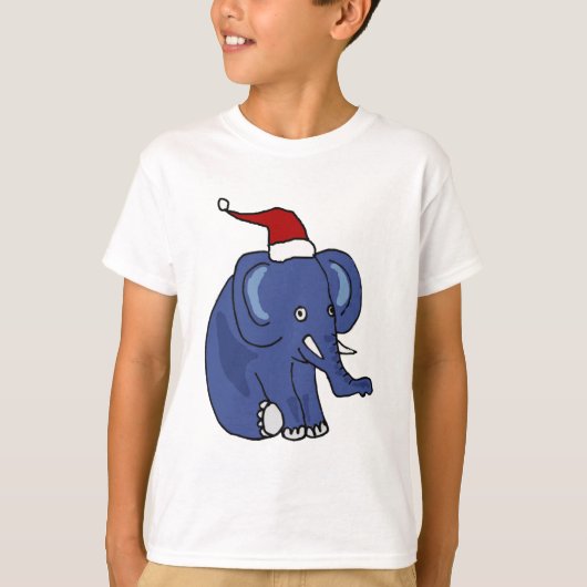 Funny Elephant in Santa Hat-kerstkunst T-shirt (Voorkant)