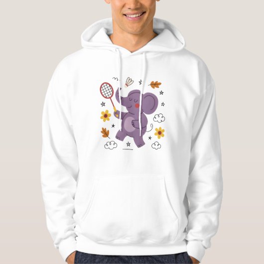 Funny elephant playing badminton for animals hoodie (Voorkant)
