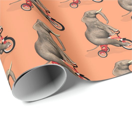 Funny Elephant Rides a Tricycle Cadeaupapier (Rol Hoek)