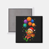 Funny Elf Astronaut With Planets Christmas Pjs For Magneet (Voorkant / Achterkant)