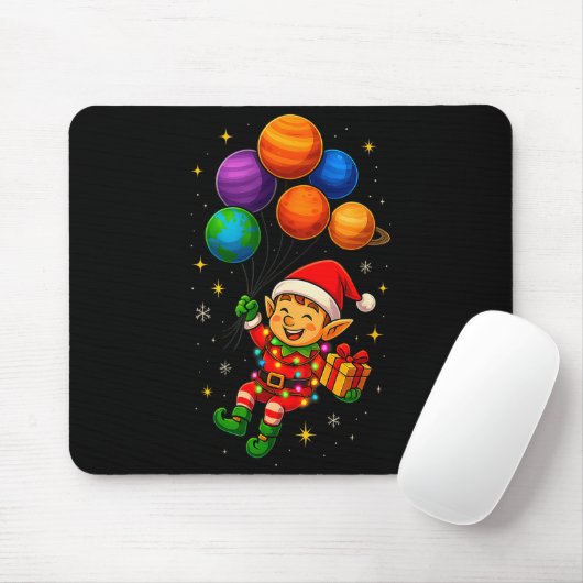 Funny Elf Astronaut With Planets Christmas Pjs For Muismat (Met muis)