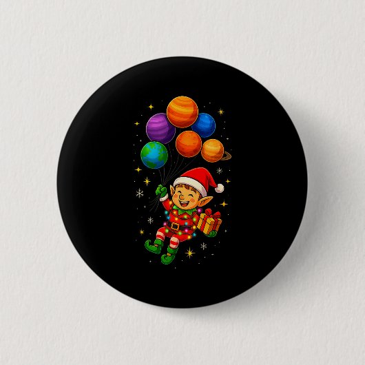 Funny Elf Astronaut With Planets Christmas Pjs For Ronde Button 5,7 Cm (Voorkant)