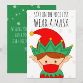 Funny Elf Blijf op de lijst van Nice Draag een mas Feestdagenkaart (Voorkant / Achterkant)