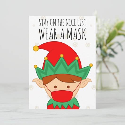 Funny Elf Blijf op de lijst van Nice Draag een mas Feestdagenkaart (Staand voorkant)