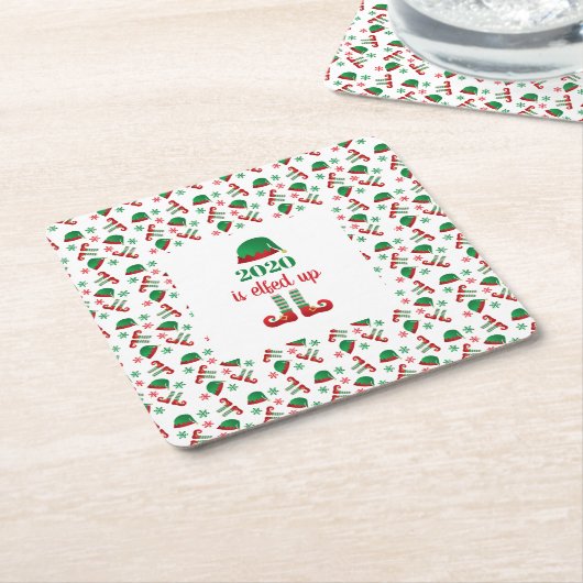 Funny Elf Christmas Gezegde Groen Rood Kartonnen Onderzetters (Schuin)