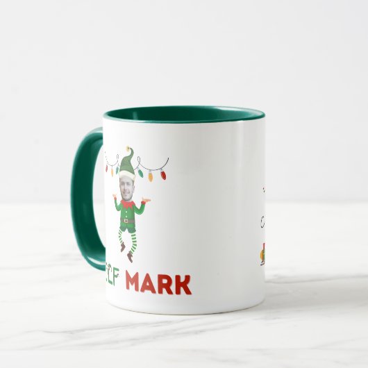 Funny elf coffee mug with your customizable face mok (Voorkant links)