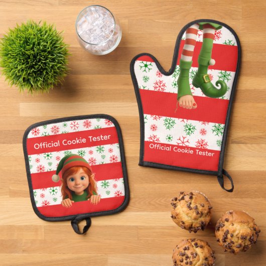 Funny Elf Faces & Legs | North Pole Fun Christmas  Ovenwant & Pannenlap Set (Top down)