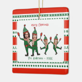 Funny Elf Familie van Vier Foto Red Green Kerstmis Keramisch Ornament (Links)