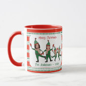 Funny Elf Familie van Vier Foto Red Green Kerstmis Mok (Links)