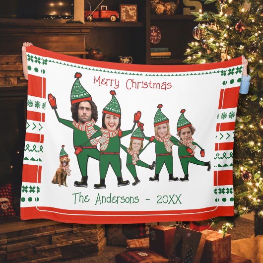 Funny Elf Familie van Vijf Dog Red Green Kerstmis Fleece Deken