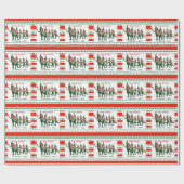 Funny Elf Familie van Vijf Foto Rood Kerst Cadeaupapier (Vlak)