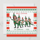 Funny Elf Familie van Vijf Foto Rood Kerst Feestdagenkaart (Voorkant)