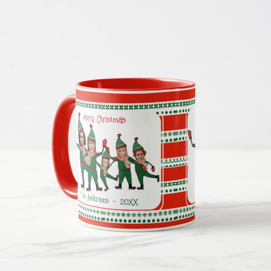 Funny Elf Familie van Vijf Foto Rood Kerst Mok (Voorkant links)