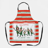 Funny Elf Familie van Vijf Foto Rood Kerst Schort (Voorkant)
