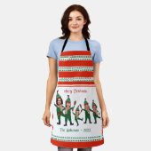 Funny Elf Familie van Vijf Foto Rood Kerst Schort (Gedragen)