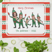 Funny Elf Familie van Vijf Foto Rood Kerst Theedoek (Gevouwen)