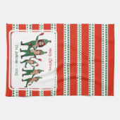 Funny Elf Familie van Vijf Foto Rood Kerst Theedoek (Horizontaal)