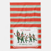 Funny Elf Familie van Vijf Foto Rood Kerst Theedoek (Verticaal)